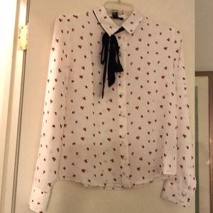 NWT- Button Down Shirt w/ little red rose detail